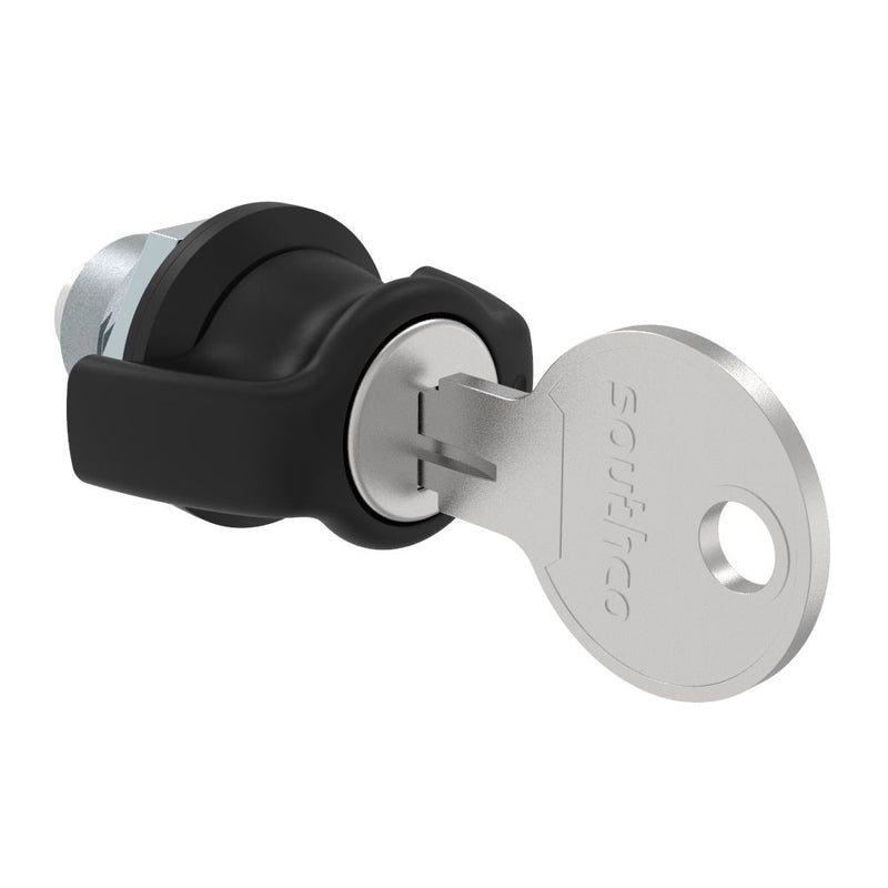 SOUTHCO Fixed Grip Cam Latch, Mini, Key-Locking, Wing Knob, Sealed, Zinc Alloy, Powder Coat, Black [E5-M-315-UU1-11]