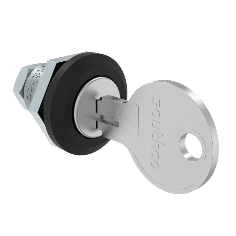 SOUTHCO Fixed Grip Cam Latch, Mini, Key-Locking, Sealed, Zinc Alloy, Powder Coat, Black [E5-M-405-UU1-11]