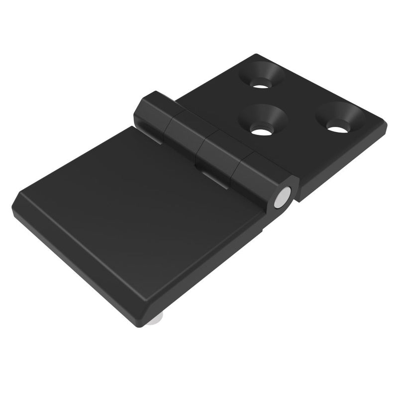 SOUTHCO Surface Mount Hinge, 60 mm size, with Mounting CSK Holes and Stud Mount, Zinc Alloy, Black Powder coated [EH-DHFM-60117-SH]