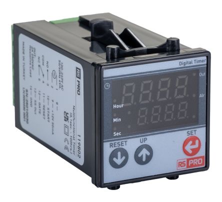 RS PRO Panel Mount Timer Relay, 100 → 240V ac, 5-Contact, 0.16 → 99.59h, 13-Function, SPDT [0]; 119-802