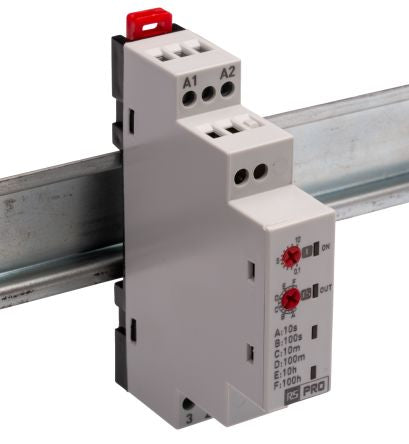 RS PRO DIN Rail Mount Timer Relay, 12 → 240V ac, 3-Contact, 0.1 → 100h, 1-Function, SPDT [0]; 119-805