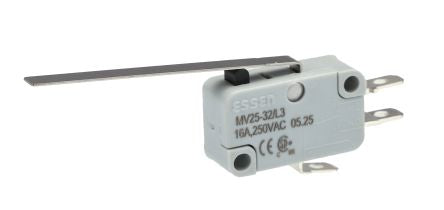 RS PRO Extra Long Lever Micro Switch, Screw, Solder, Quick Connect Terminal, 16A, Solder, IP40 [0]; 241-241