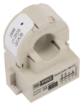 RS PRO Residual Current Transformer, 32A Input, 13.5mm Bore, 5 → 12V dc [0]; 429-772