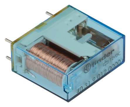 Finder PCB Mount Power Relay, 12V Coil, 10A Switching Current, SPDT [40.31.9.012.0000]; 494-881