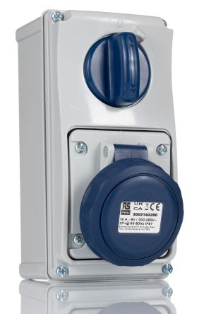 RS PRO IP67 Blue Wall Mount 2P + E Vertical Industrial Power Socket, Rated At 16A, 230 V [0]; 214-4260
