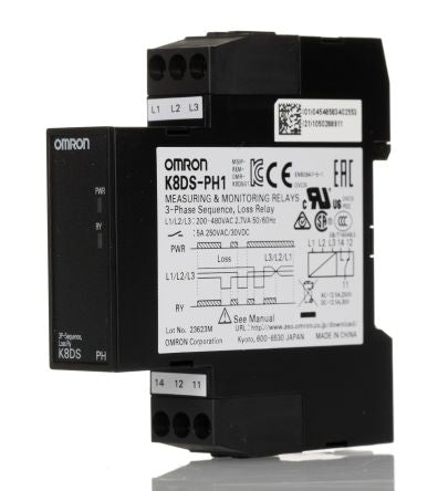 Omron Phase Monitoring Relay, 3 Phase, SPDT, DIN Rail [K8DS-PH1]; 215-7855