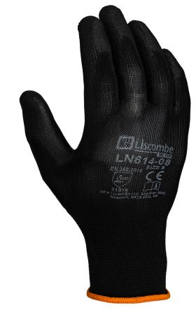 Liscombe Black Polyamide Extra Grip, Good Dexterity Work Gloves, Size 8, Polyurethane Coating [LN614-08]; 230-0584