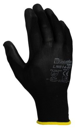 Liscombe Black Polyamide Extra Grip, Good Dexterity Work Gloves, Size 9, Polyurethane Coating [LN614-09]; 230-0585