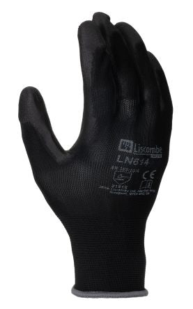 Liscombe Black Polyamide Work Gloves, Size 10, Polyurethane Coating [LN614-10]; 230-0586