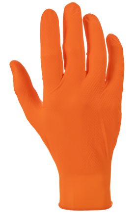 Unigloves Orange Powder-Free Nitrile Disposable Gloves, Size 9, Large, 100 per Pack [GA0054]; 230-0743