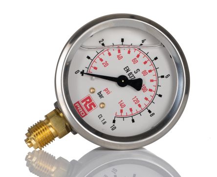 RS PRO G 1/4 Analogue Pressure Gauge 10bar Bottom Entry 63mm Outside Diameter [0]; 231-0191