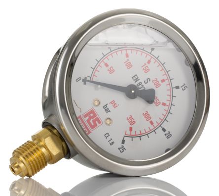 RS PRO G 1/4 Analogue Pressure Gauge 25bar Bottom Entry 63mm Outside Diameter [0]; 231-0192