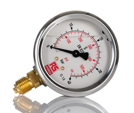 RS PRO G 1/4 Analogue Pressure Gauge 40bar Bottom Entry 63mm Outside Diameter [0]; 231-0193