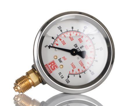 RS PRO G 1/4 Analogue Pressure Gauge 100bar Bottom Entry 63mm Outside Diameter [0]; 231-0194