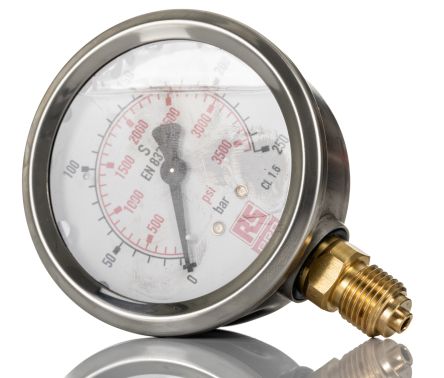 RS PRO G 1/4 Analogue Pressure Gauge 250bar Bottom Entry 63mm Outside Diameter [0]; 231-0195