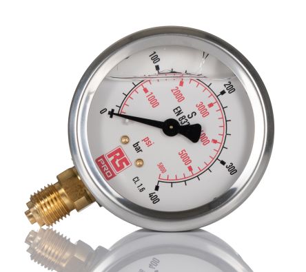 RS PRO G 1/4 Analogue Pressure Gauge 400bar Bottom Entry 63mm Outside Diameter [0]; 231-0196