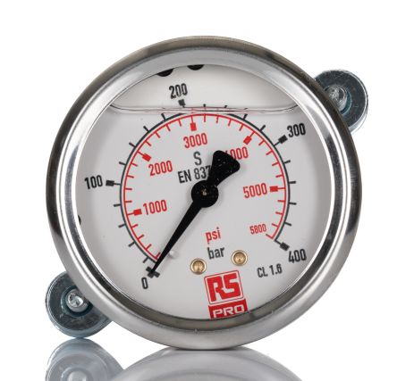 RS PRO G 1/4 Analogue Pressure Gauge 400bar Back Entry 63mm Outside Diameter [0]; 231-0197