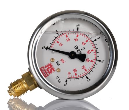 RS PRO G 1/4 Analogue Pressure Gauge 6bar Bottom Entry 63mm Outside Diameter [0]; 231-0199