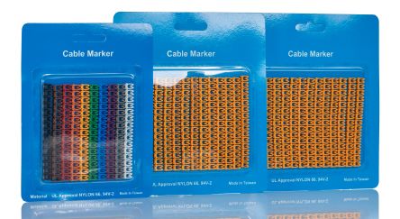 RS PRO Clip On Cable Markers, Black, Brown, Green, Grey, Orange, Red, Violet, White, Yellow, Pre-printed "0, 1, 2, 3, [0]; 243-6409
