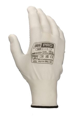 RS PRO White Polyester General Purpose Gloves, Size 7, Small, PVC dots Coating [G781-07]; 246-0849