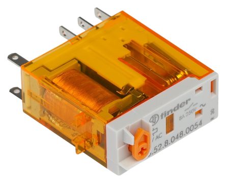 Finder Plug-In Mount Power Relay, 48V ac Coil, 8A Switching Current, DPDT [465280480054]; 248-1395