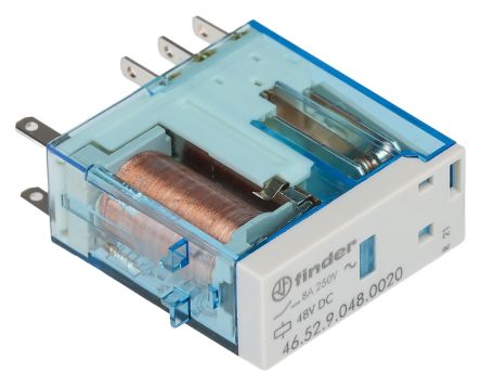 Finder Plug-In Mount Power Relay, 48V dc Coil, 8A Switching Current, DPDT [465290480020]; 248-1413