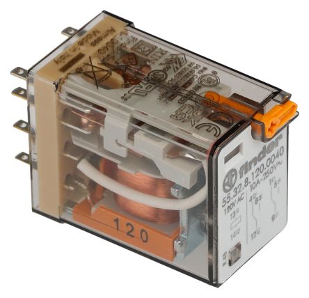 Finder Plug In Relay, 120V ac Coil, 10A Switching Current, DPDT [553281200040]; 248-1518