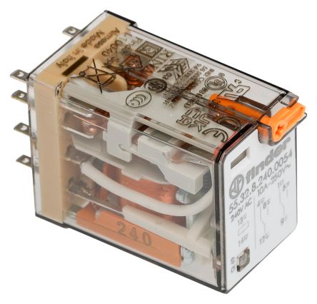 Finder Plug In Relay, 240V ac Coil, 10A Switching Current, DPDT [553282400054]; 248-1528