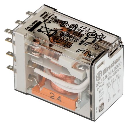 Finder Plug In Relay, 24V ac Coil, 10A Switching Current, 3PDT, 3PDT [553380240000]; 248-1560