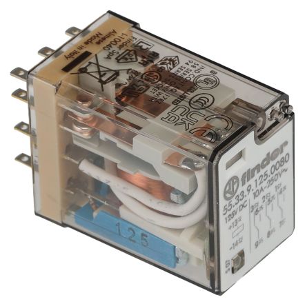 Finder Plug In Relay, 125V dc Coil, 10A Switching Current, 3PDT, 3PDT [553391250080]; 248-1599