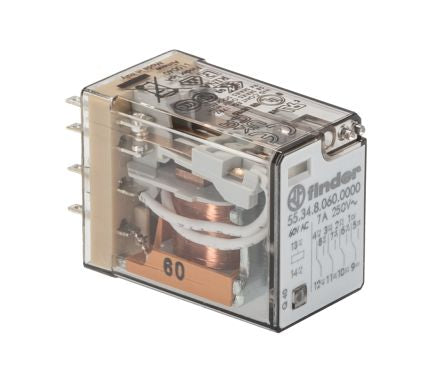 Finder Plug In Relay, 60V ac Coil, 7A Switching Current, 4PDT [553480600000]; 248-1612