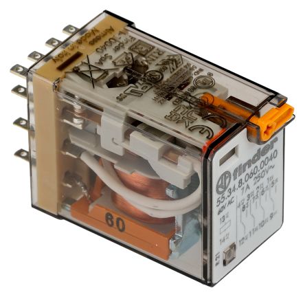 Finder Plug In Relay, 60V ac Coil, 7A Switching Current [553480600040]; 248-1613