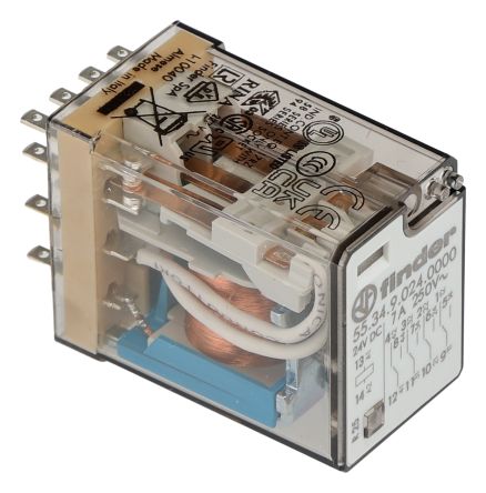 Finder Plug In Relay, 24V dc Coil, 7A Switching Current, 4PDT [553490240000]; 248-1649