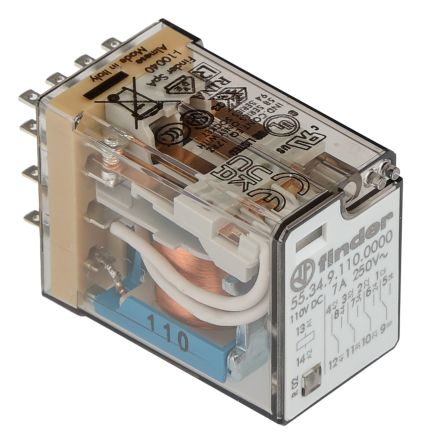 Finder Plug In Relay, 110V dc Coil, 7A Switching Current, 4PDT [553491100000]; 248-1683