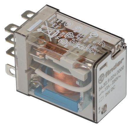 Finder Flange Mount Power Relay, 24V dc Coil, 12A Switching Current, DPDT [563290240000]; 248-1728