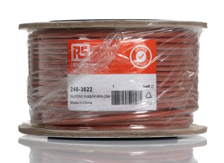 RS PRO Brown 0.5mm² Hook Up Wire, 20 AWG, 16/0.2 mm, 25m, Silicone Rubber Insulation [0]; 248-3622