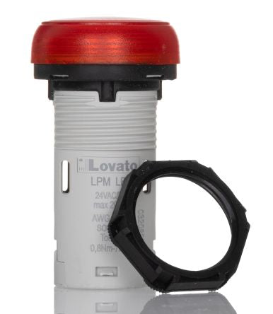 Lovato, LPML, Panel Mount Red LED Pilot Light, 22mm Cutout, IP66, IP67, IP69K, Round, 24V [LPMLB4]; 248-6045