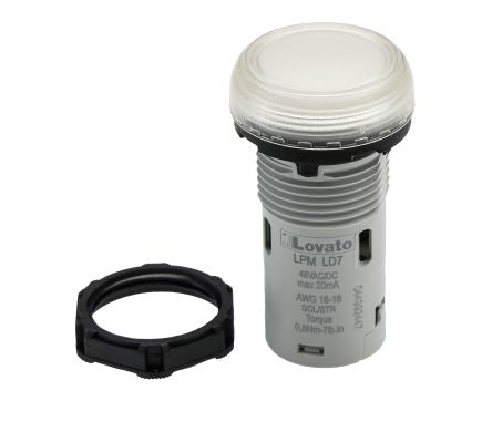 Lovato, LPML, Panel Mount Clear LED Pilot Light, 22mm Cutout, IP66, IP67, IP69K, Round, 48V [LPMLD7]; 248-6055