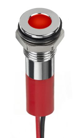 RS PRO Red Panel Mount Indicator, 24V dc, 8mm Mounting Hole Size, Lead Wires Termination, IP67 [0]; 249-4322