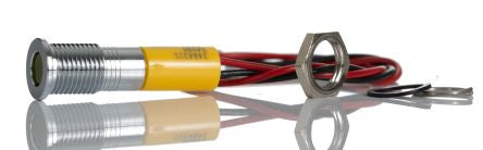 RS PRO Yellow Panel Mount Indicator, 24V dc, 8mm Mounting Hole Size, Lead Wires Termination, IP67 [0]; 249-4325