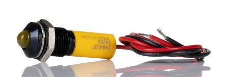 RS PRO Yellow Panel Mount Indicator, 24V dc, 8mm Mounting Hole Size, Lead Wires Termination, IP67 [0]; 249-4337