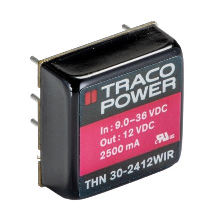 TRACOPOWER THN 30WIR Isolated DC-DC Converter, 12V dc/ 2.5A Output, 9 → 36 V dc Input, 30W, PCB Mount, +80°C Max [THN 30-2412WIR]; 249-7342