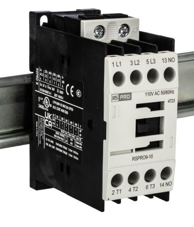 RS PRO RSPRO9-10 Contactor, 110 V ac Coil, 3-Pole, 9 A, 4 kW, 1NO, 690 V [0]; 250-8785