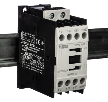 RS PRO RSPRO9-01 Contactor, 230 V ac Coil, 3-Pole, 9 A, 4 kW, 1NC, 690 V [0]; 250-8794