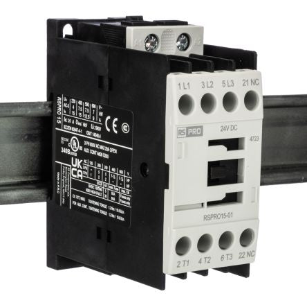 RS PRO RSPRO15-01 Contactor, 24 V dc Coil, 3-Pole, 15 A, 7.5 kW, 1NC, 690 V [0]; 250-8810
