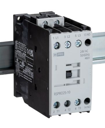 RS PRO RSPRO25-10 Contactor, 24 V ac Coil, 3-Pole, 25 A, 11 kW, 1NO, 690 V [0]; 250-8811