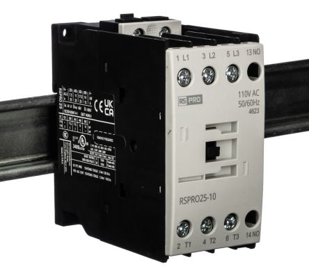 RS PRO RSPRO25-10 Contactor, 110 V ac Coil, 3-Pole, 25 A, 11 kW, 1NO, 690 V [0]; 250-8812