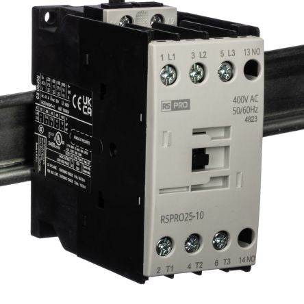 RS PRO RSPRO25-10 Contactor, 400 V ac Coil, 3-Pole, 25 A, 11 kW, 1NO, 690 V [0]; 250-8814