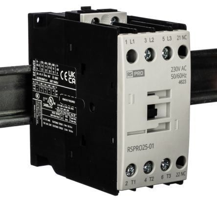 RS PRO RSPRO25-01 Contactor, 230 V ac Coil, 3-Pole, 25 A, 11 kW, 1NC, 690 V [0]; 250-8819