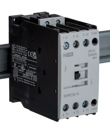 RS PRO RSPRO38-10 Contactor, 24 V ac Coil, 3-Pole, 38 A, 18.5 kW, 1NO, 690 V [0]; 250-8823